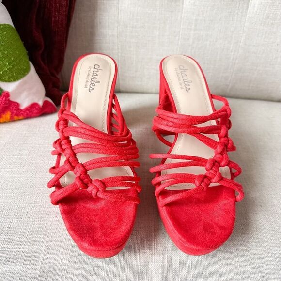 Charles by Charles David Red Strappy Mules Platform Block Heel Size 8 - Picture 12 of 12